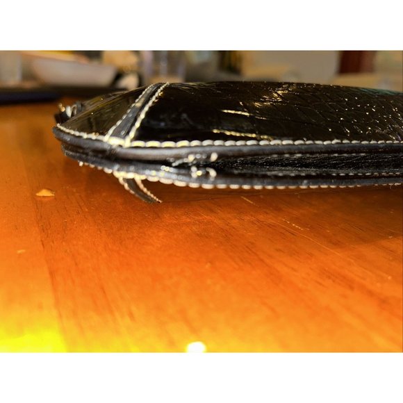 Vintage Liz Claiborne Accessories Black Shoulder Bag 90s Y2K Croc Emboss Texture - Picture 2 of 13
